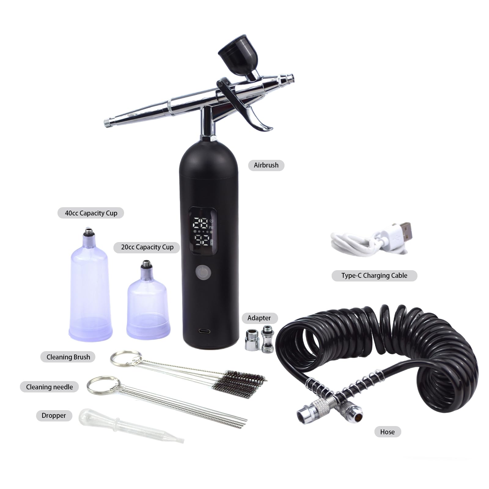 Kit di aerografo con compressore d'aria da 6000 mAh, 35 psi, kit per aerografo con schermo LCD, set di pistole per aerografo ricaricabili senza fili, portatile, non intasamento, per unghie, trucco