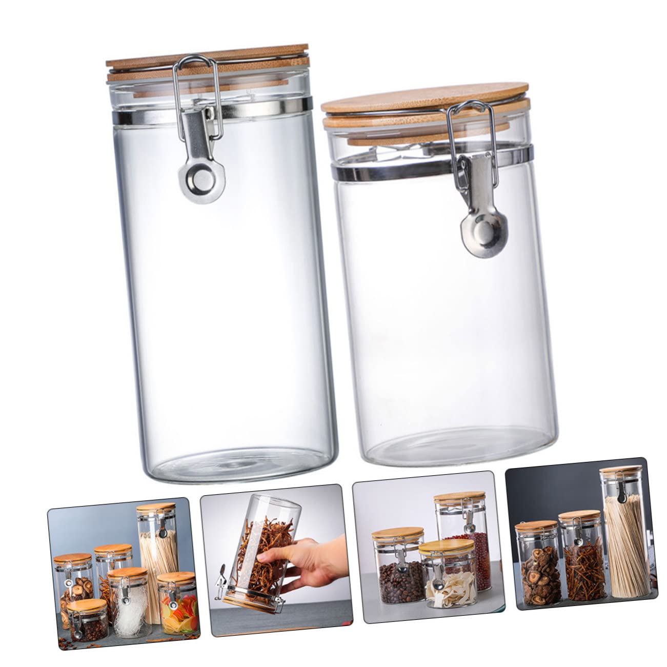 Alipis Luftdichte Vorratsgläser Holz 2 Stück aus Glas und Edelstahl | 1140 Ml und 1280ml, Durchsichtiges Design, für Lebensmittel und Mehl in Küche