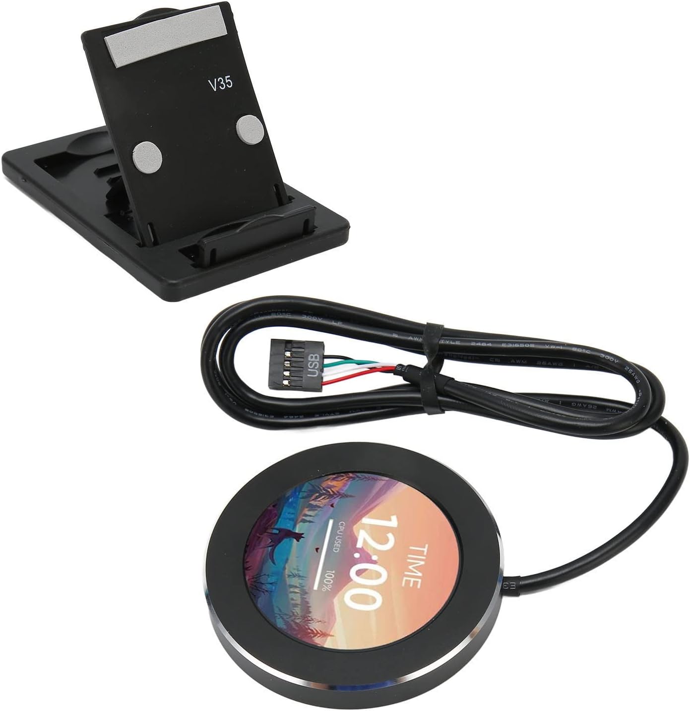 Liquid Cooler LCD Screen - 2.1in Round Secondary Computer Screen, 480x480 Watercooler Screen Multi Functional for Desktop Chassis