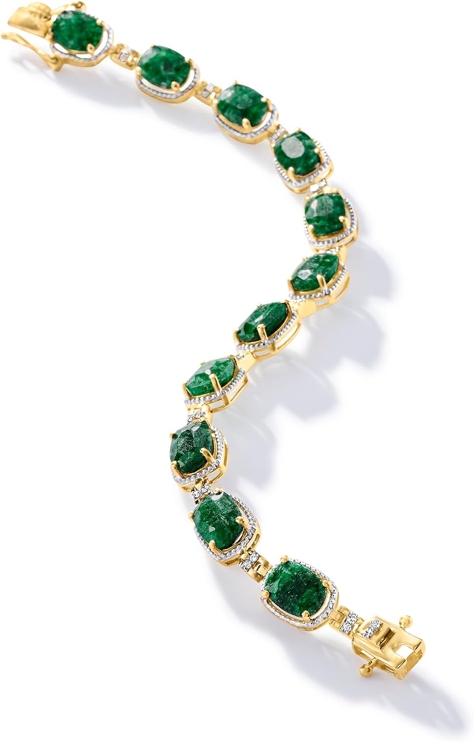 Ross-Simons 13.00 ct. t.w. Emerald and .21 ct. t.w. Diamond Bracelet in 18kt Gold Over Sterling