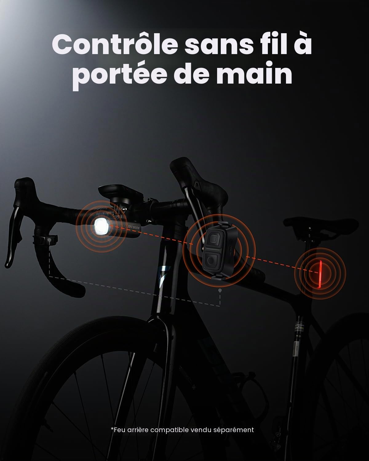 Magicshine Phares de vélo RN 1500S pour Conduite de Nuit avec Montage en Dessous, contrôle FTR LightSync, Rechargeable par USB, éclairage Avant et arrière pour vélo de Route et VTT