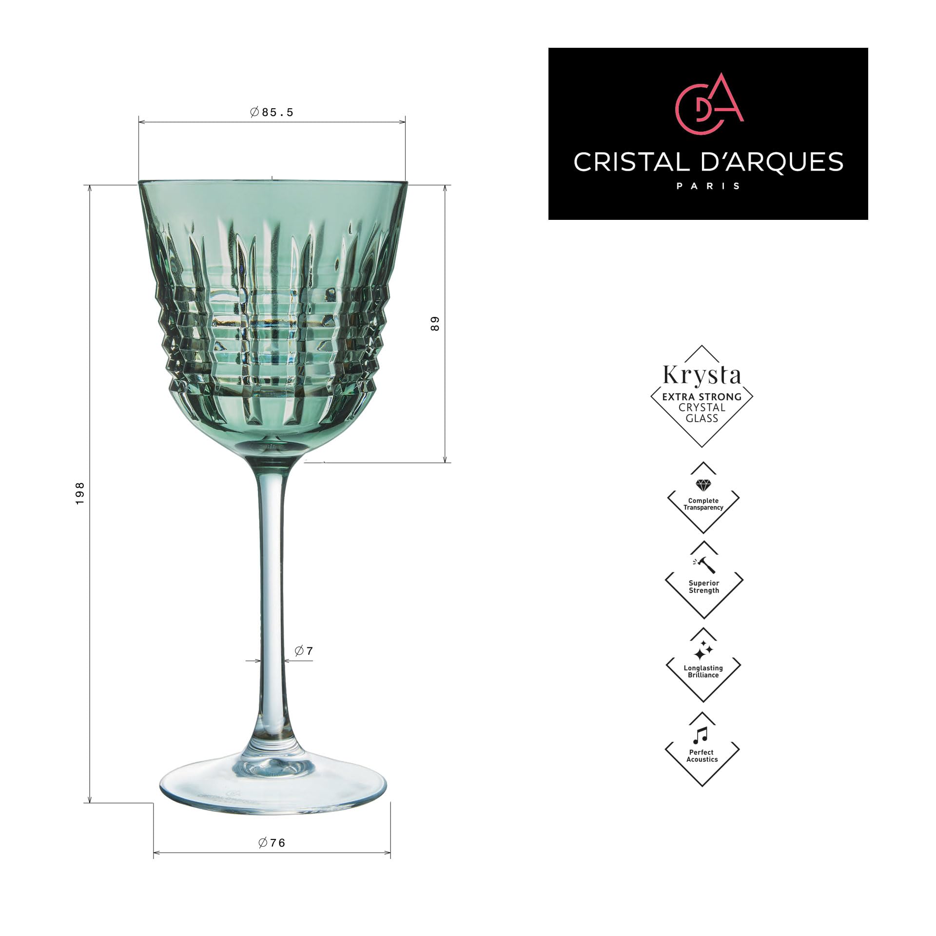 Cristal d'Arques, Weingläser, Rendez-Vous Brume Vert, 25 cl, 6er Set | Bleifreies Kristallglas, Weinkelche mit Stiel für die Verkostung, spülmaschinenfest, dauerhafter Glanz, als Geschenk geeignet