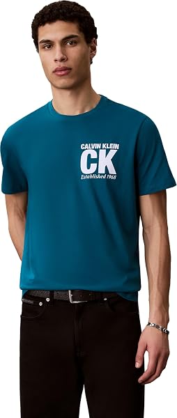 Calvin Klein Uomo T-Shirt Maniche Corte Corner Graphic con Logo, Blu (Teal Marine), M