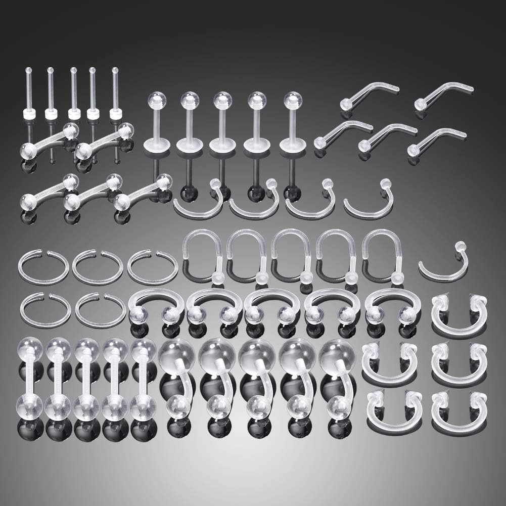 Oveta Clear Piercing Retainers Flexible Bioflex 14G 16G 20G Navel Belly Button Ring Lip Labret Eyebrow Tongue Barbells Cartilage Tragus Earrings Retainer