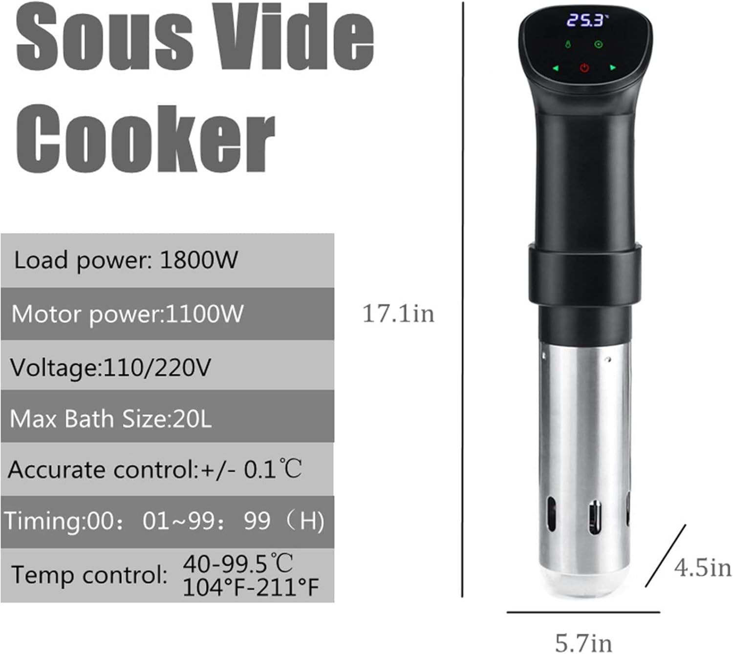Sous Vide Cooker Machine, Immersion Circulator Machine, 1800W Sous Vide Precision Cooker with Accurate Temperature and Time, Used for Hotels, Restaurants, Kitchens