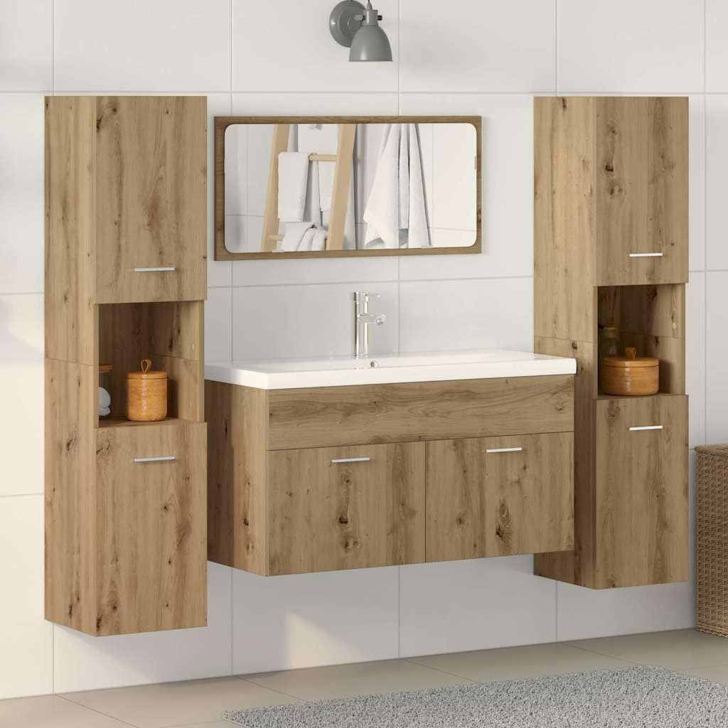 Lot de 4 meubles de salle de bain en chêne Artisan avec miroir