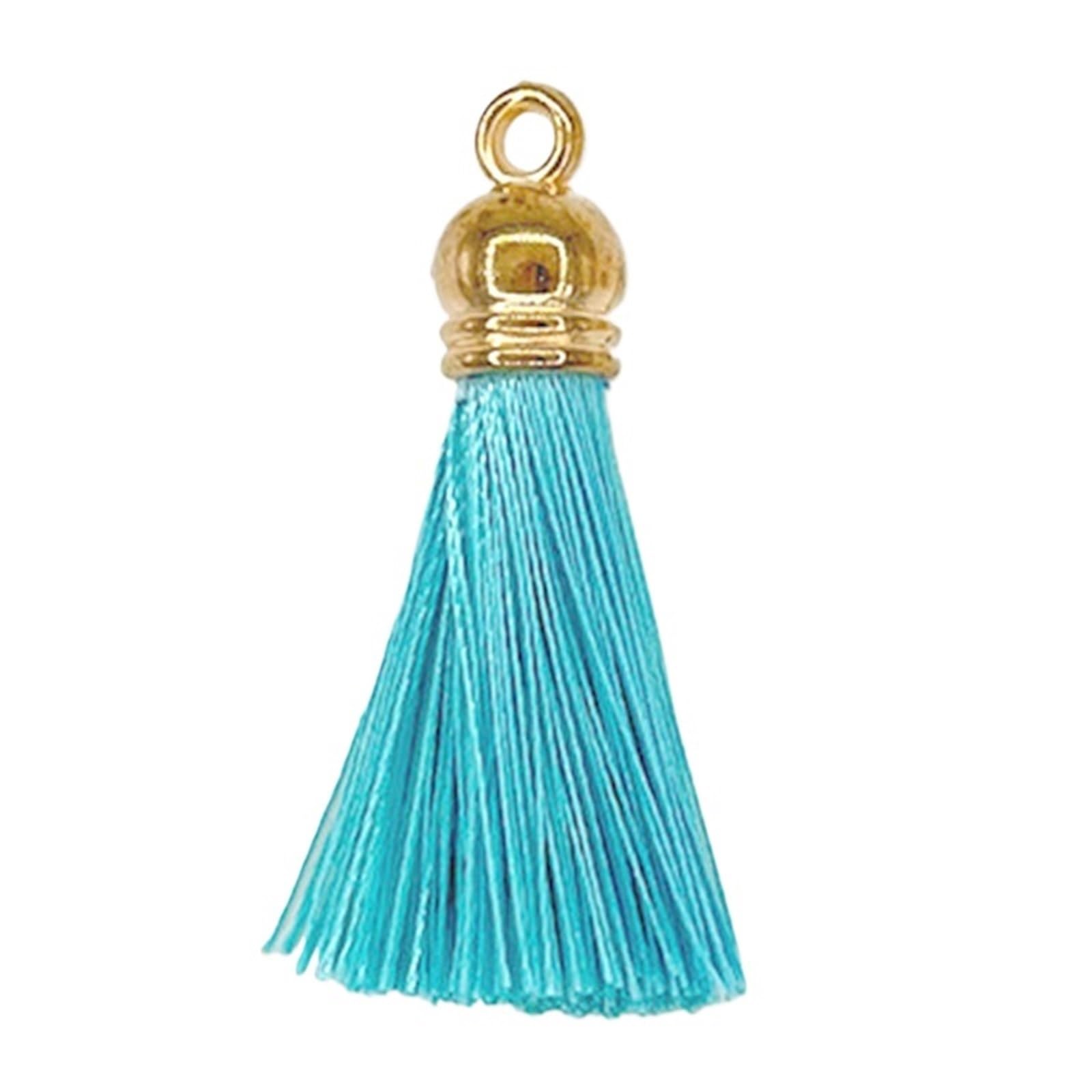 Nappe Decorativi 200 pezzi 3 cm Mini nappa nappe in metallo dorato frangia for portachiavi ciondolo decorativo Tende segnalibro nero piccole artigianato(Light SKY Blue)