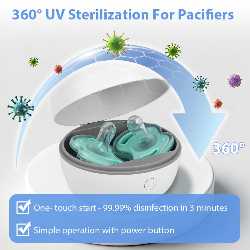 HOTUT Sterilizzatore Portatile per Ciuccio,Sterilizzatore per Succhietti a Luce UV,Sterilizza in 3 minuti Uccide il 99% dei germi,Ricaricabile USB-C,Disinfettante per Succhietti da Viaggio per Ciucci