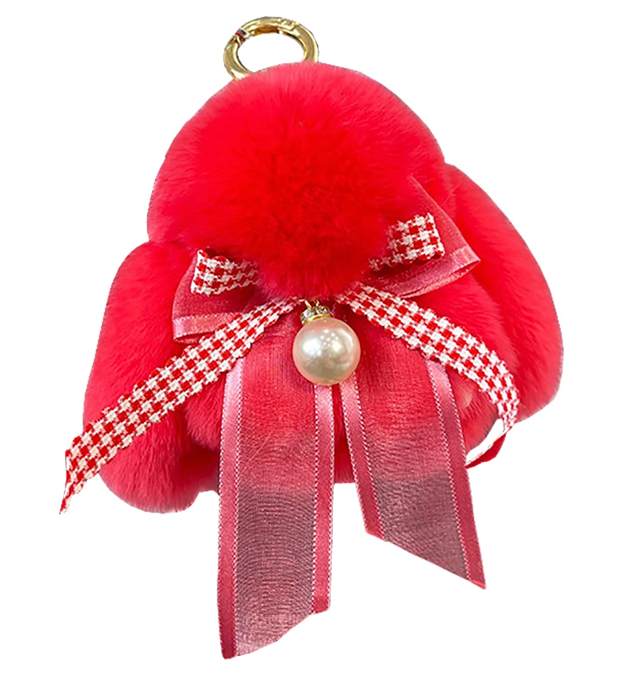 Soft Fluffy Rabbit Keychain Cute Plush Key Rings Faux Fur Keyring Pompom Keychain Decoration (red)