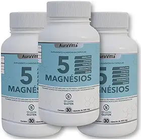Magnésio Concentrado 5 em 1 - AuraVitta - Suplemento Alimentar 90 Cápsulas
