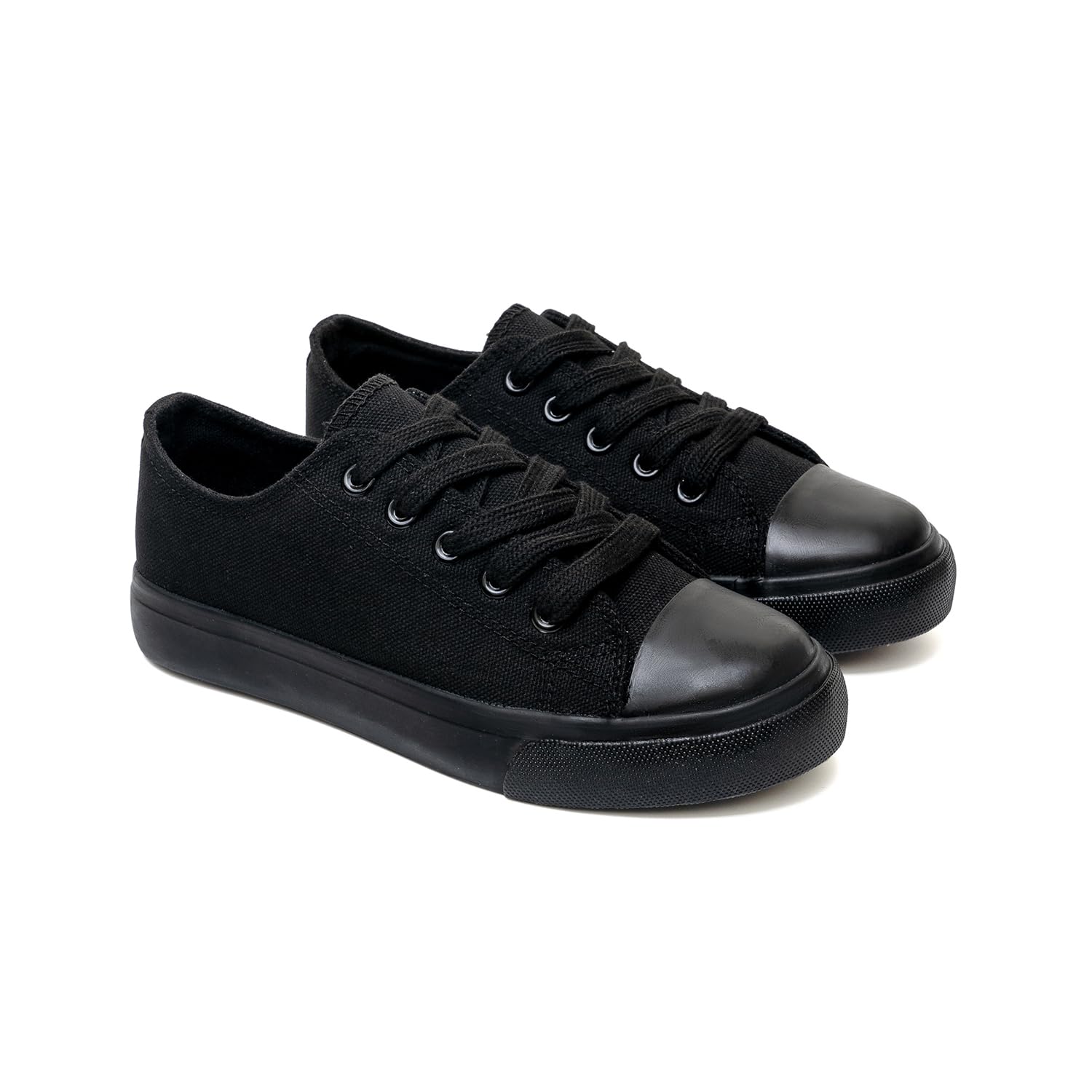 The Fashion Supply Kids Canvas Sneakers for Girls and Boys, Low Top Lace-Up Shoes for Little Kids (All Black, 1)