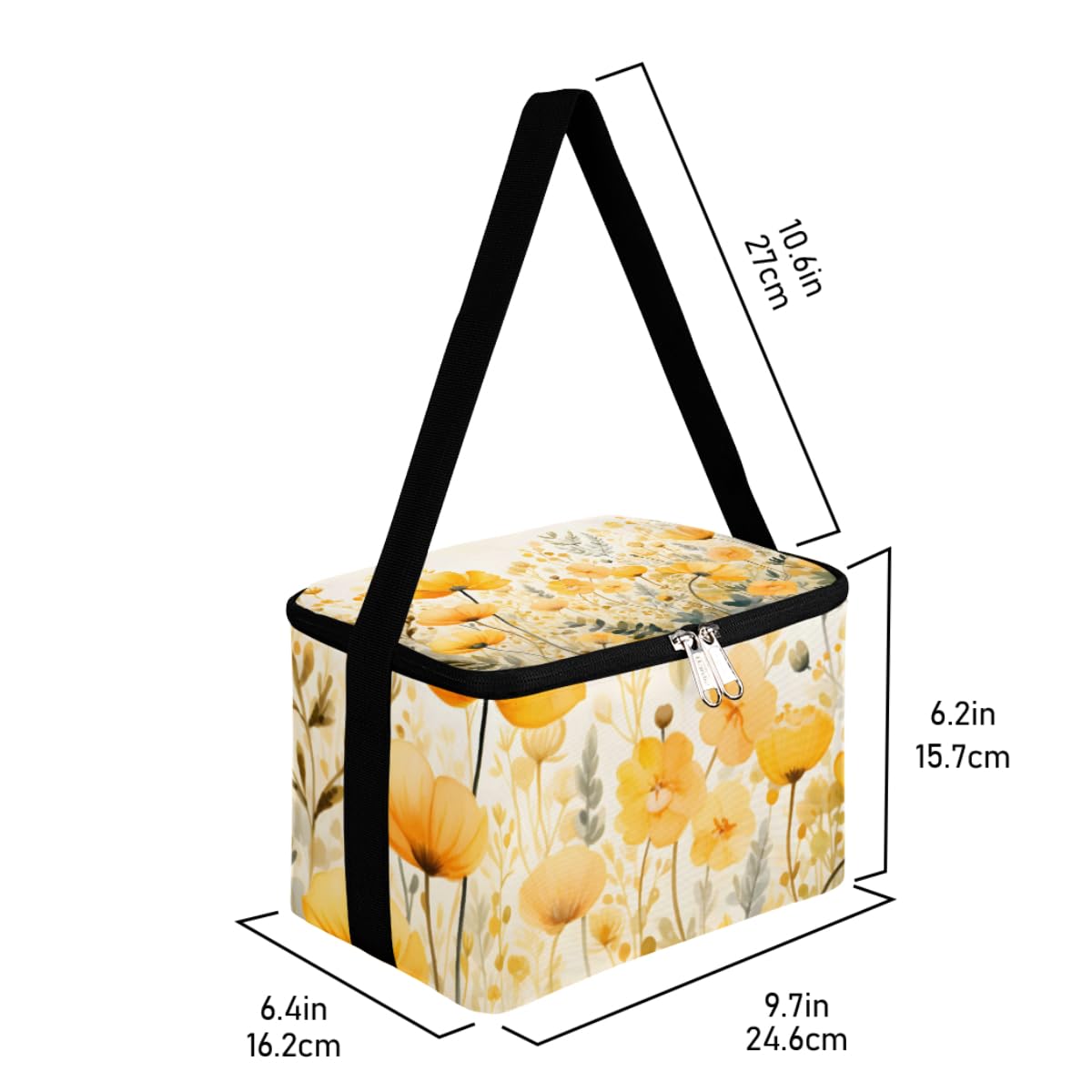 GzLeyigou Lunch Bags for Women Men 9 Cans,Flowers Yellow Hot & Cold Food Delivery Bag Insulated Grocery Bag Insulated Lunch Box Floral Cooler Bag for Office Work Picnic Beach