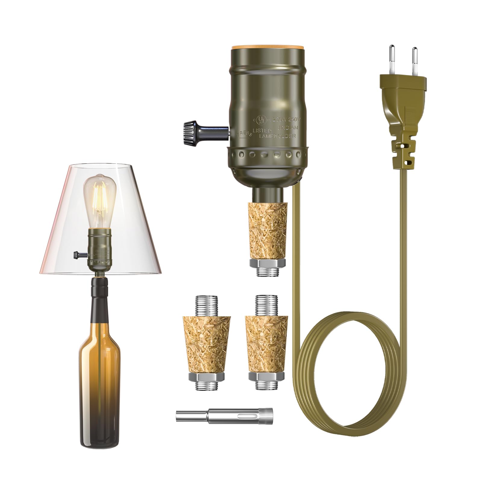 FENYW Portalampada E27 Con Interruttore 3 Pezzi 1,8m Kit Adattatore Per Lampada Per Bottiglia Per Lampada Da Tavolo, Lampada Con Spina Interruttore