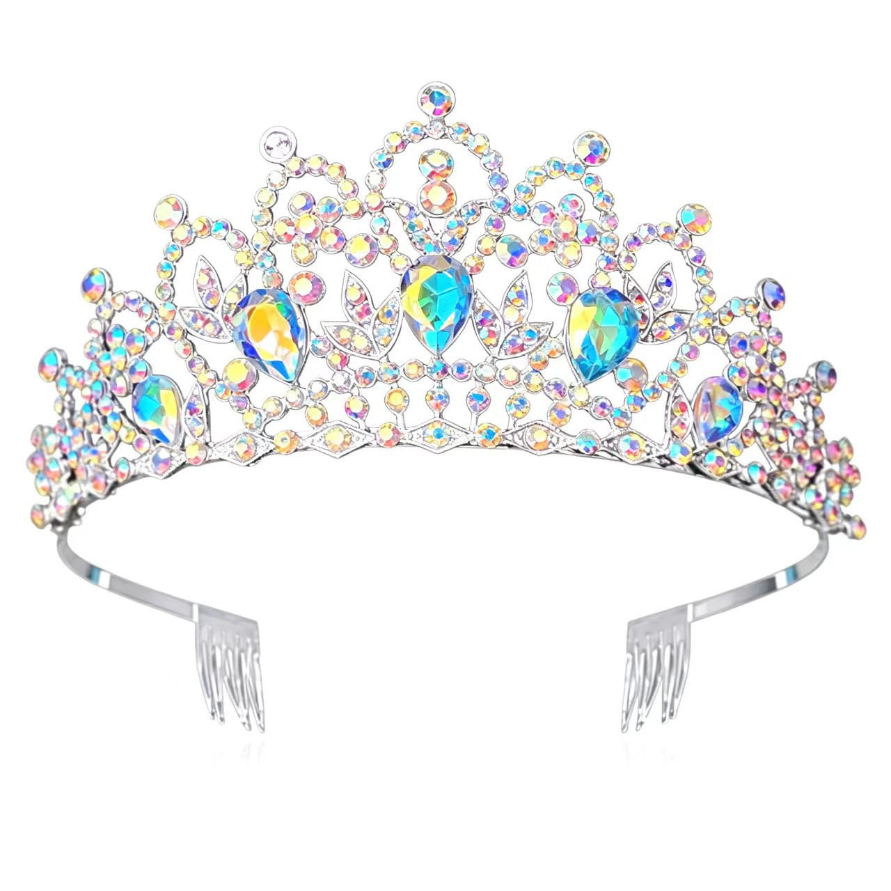 Caelumdecor Women's Silver-Multicolor New Woman Crown Tiara Rhinestone Hair Accessories Wedding Prom Headpiece
