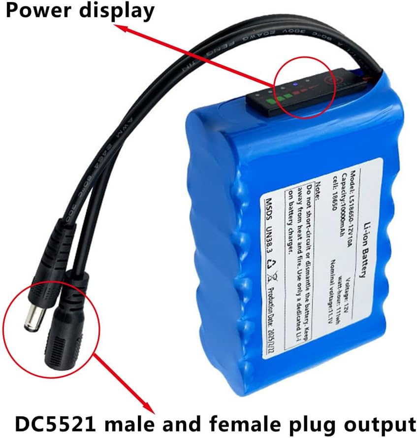 12V Rechargeable Li-Ion Battery 6000mAh 7200mAh 8000mAh 10000mAh 12000mAh 12800mAh Portable Lithium Battery Pack with Charger and BMS