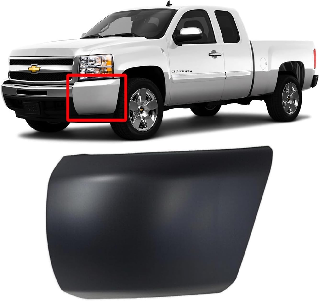 FitParts Compatible with Chevrolet Silverado 2007-2013 Front Left Bumper Cover End Cap. New Primed W/O Fog HlsGM1016103 15891690