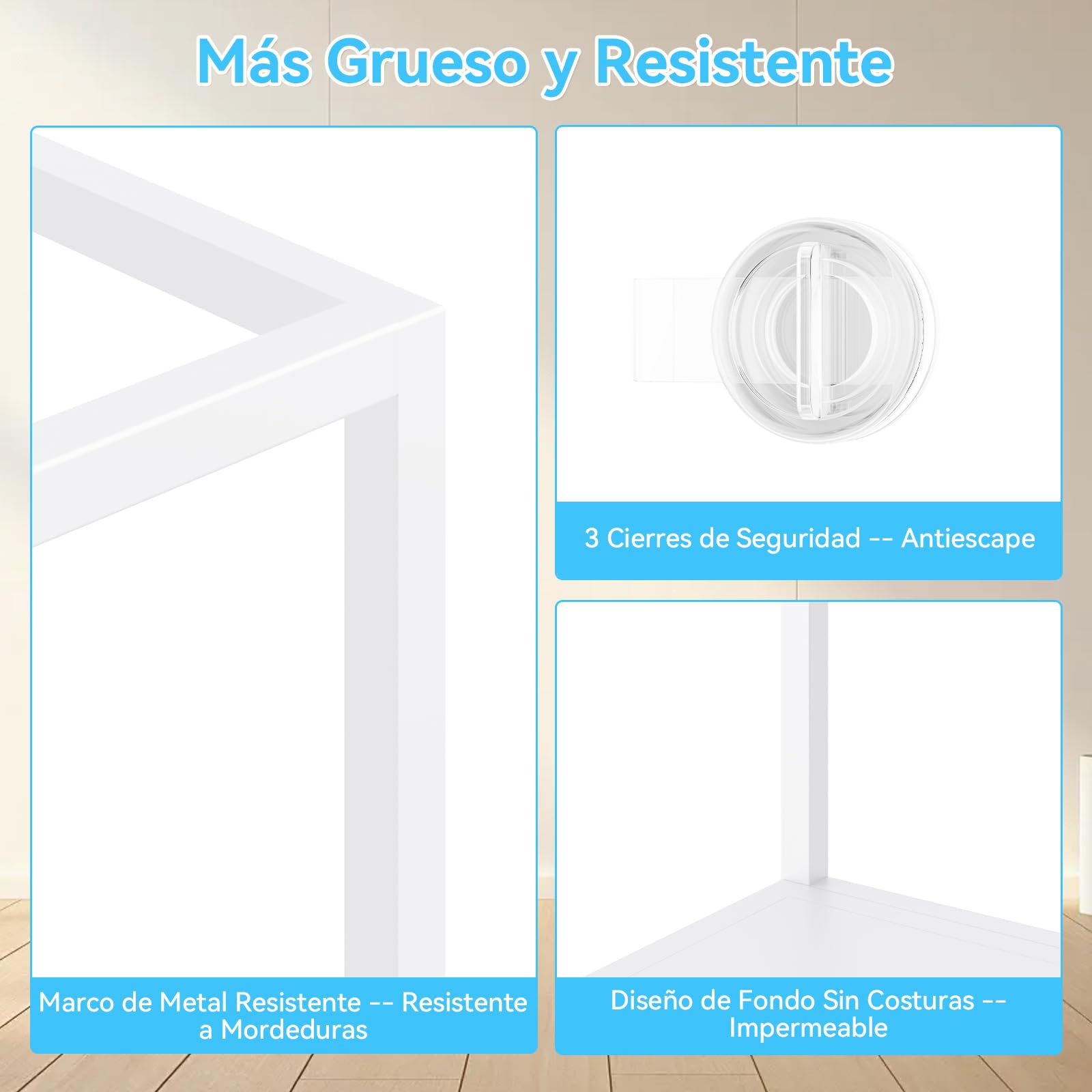 BORISI Jaula para Hámster Grande 103x56x52 cm, Metal y Acrílico | Espacio 0,58 m², Para hámster y ratón, Base profunda, Vista acrílica, 2 puertas aireadas, Guía de montaje