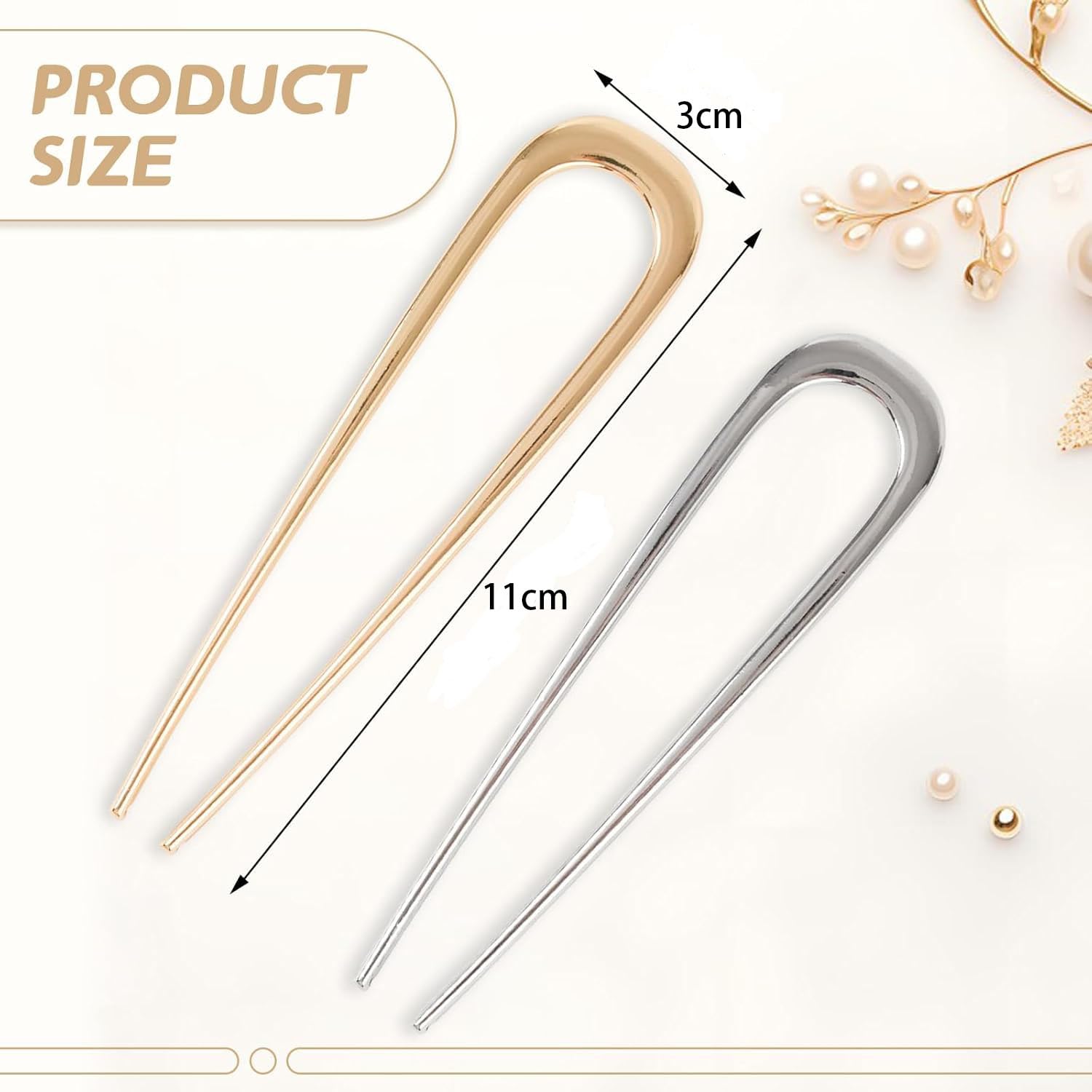 3Pcs French Hair Pin Metal, 11cm/4.3in Metal French Pin in Gold, Silver, and Black - Image 2