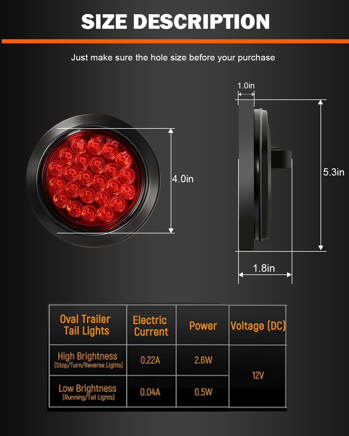 TIROL 10PCS 4 inch Round LED Tail Lights, 24 LED Stop Turn Tail Lights, IP65 Waterproof Semi Trailer Lights for Trucks RV Utility Trailer, 12V Red Round Lights