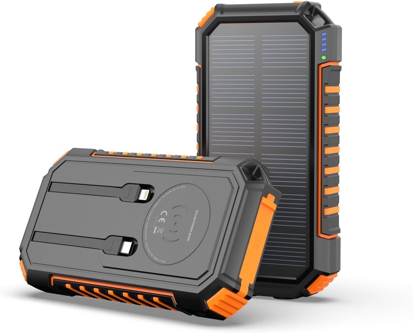 Solar Charger Power Bank 20000mah - Riapow 22.5W Wireless Portable Charger with Built-in 2 Cables, USB C PD QC 3.0 Fast Charging Output, Dual Flashlights Battery Pack for Phone Tablet Camping