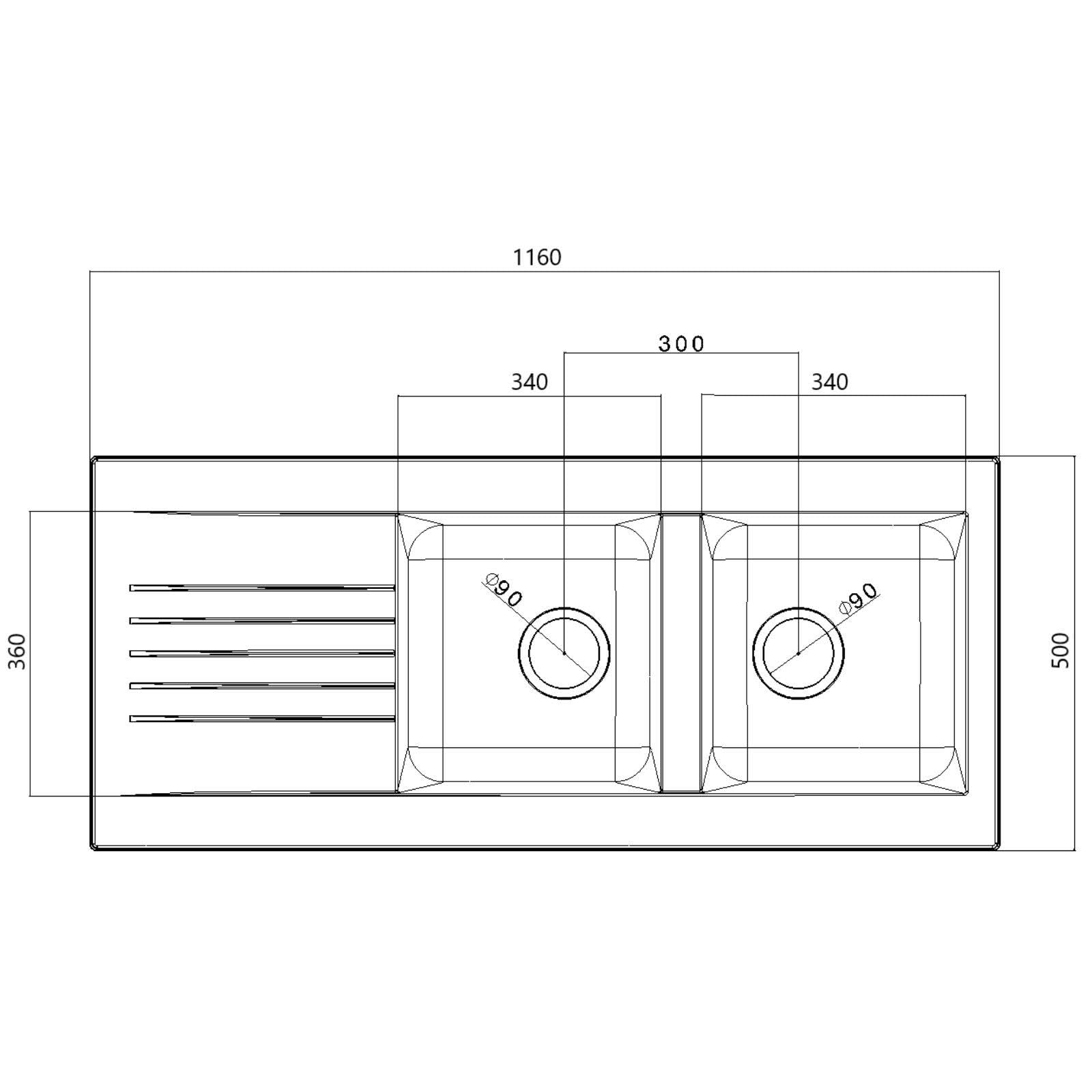 LD2WH - Fregadero de cocina 2 senos con escurridor reversible – Composite blanco – Empotrable – 116 x 50 x 20 cm