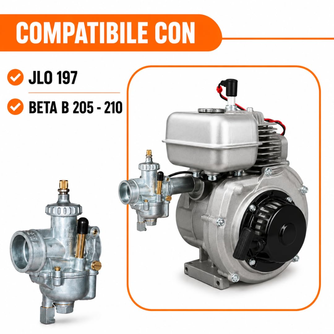 Carburatore 23 per Motozappa 2 Tempi - Compatibile con Motore Jlo 197 Beta B 205-210 - Attacco Collettore 29 mm - Attacco Filtro Aria 35.75 mm