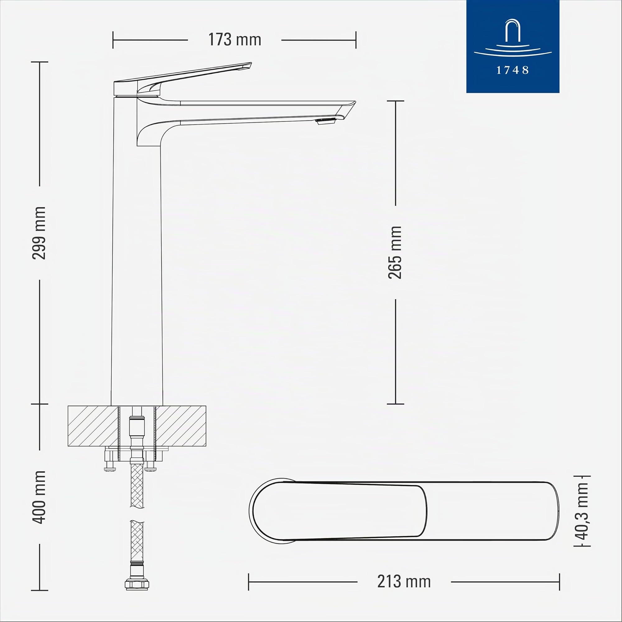 Villeroy & Boch Oasis grifo de lavabo, altura de caño 245 mm – Cromo | Sin válvula de desagüe, bajo consumo, cartucho cerámico, diseño redondo moderno, TVW11500200161