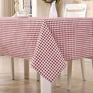 HomeT Cotton Linen Geometric Red & White Checked Tablecloth Gingham Maroon for Rectangle Table (100x140cm)