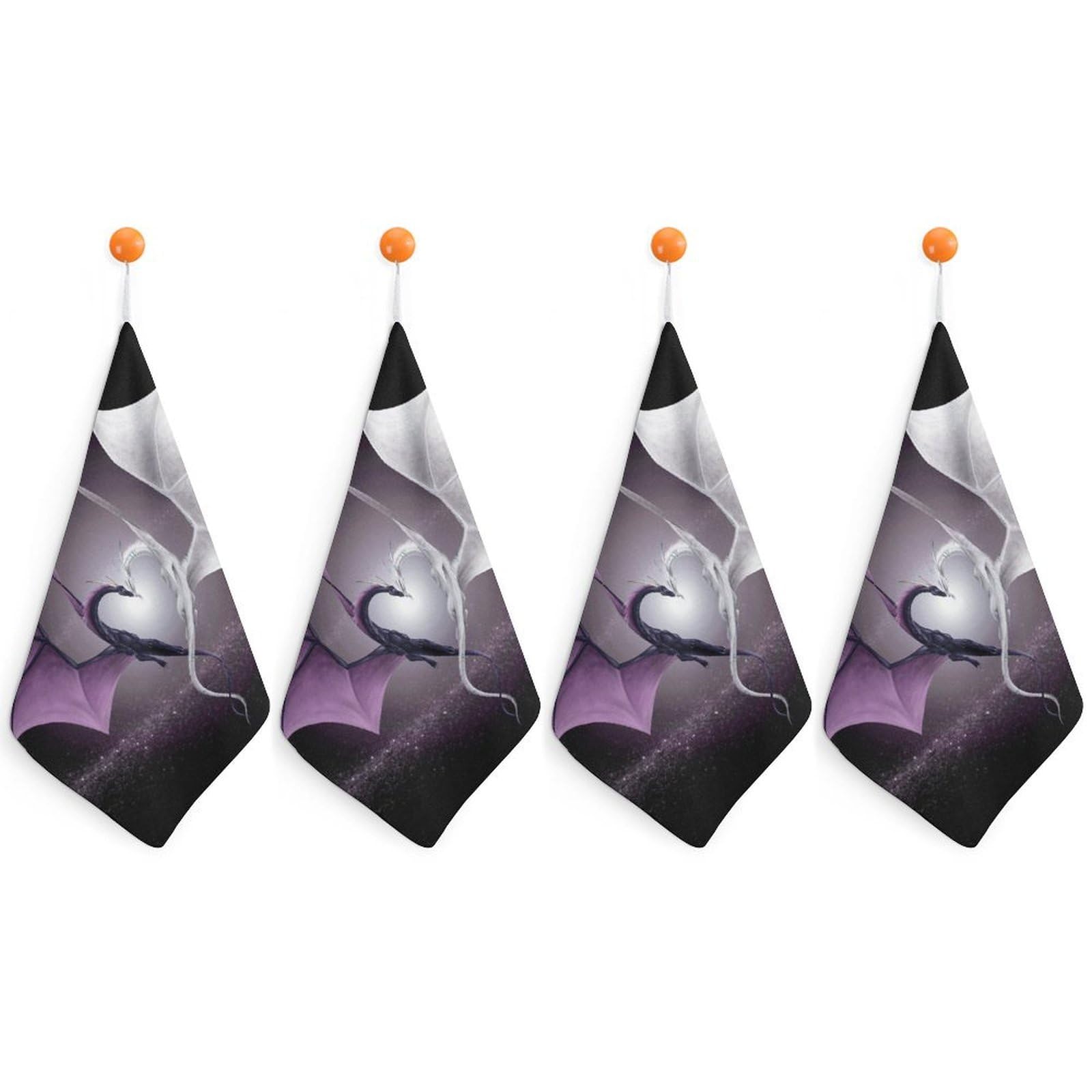 LEDFCVSU 4 Piece Hanging Hand Towels, Purple And Wirte Dragons Small Dry Hand Towel for Kitchen Bathroom