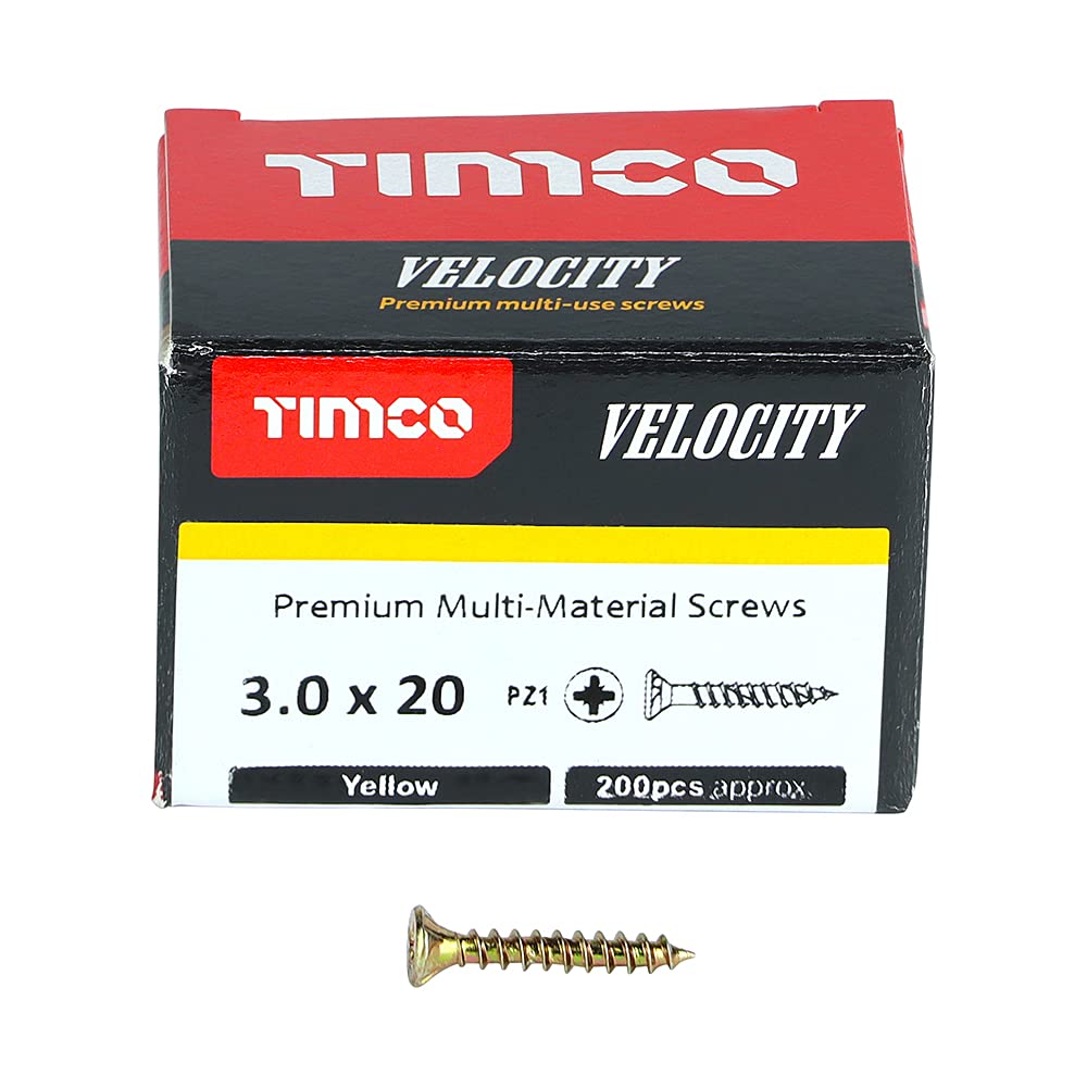 TIMCO Velocity Premium Multi-Use Countersunk Gold Woodscrews - 3.0 x 20 - Box of 200