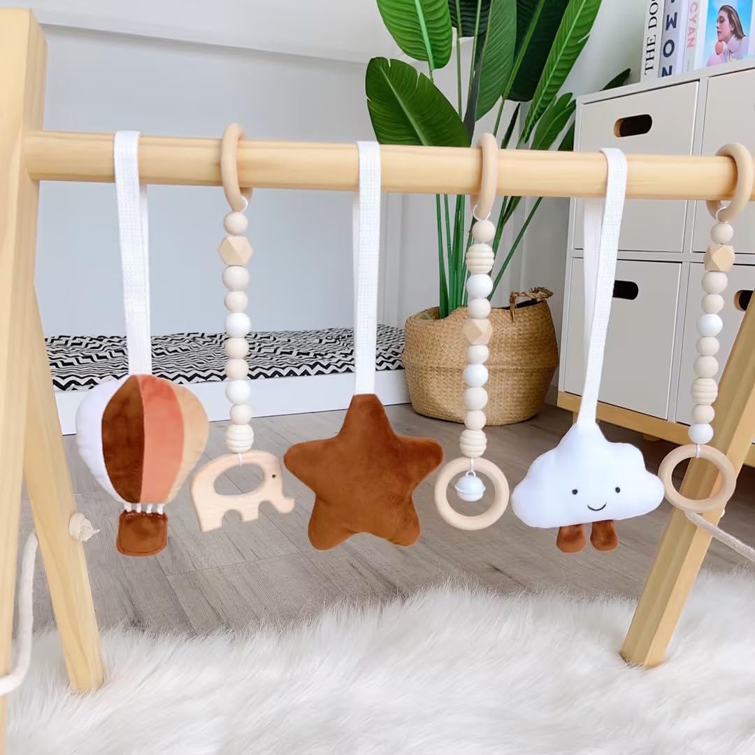 Caudblor Trapeze Jouet en bois pour bébé Puzzle Gym avec pendentif Jouet de gymnastique actif pour chambre de bébé Décoration de chambre d'enfant