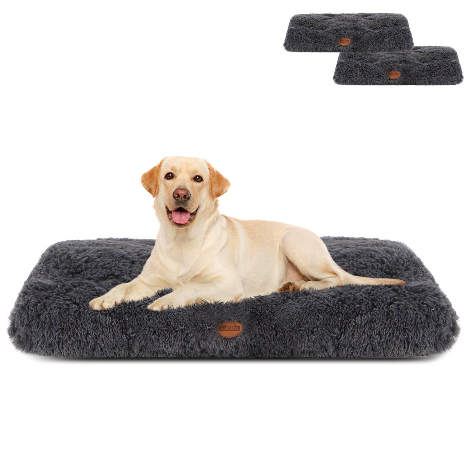 Nobleza 2X Cama Perro Grande, Cama Perro Lavable, Peluche Largo Cama para Perros, Suave y Esponjoso, Cama de Perro Antideslizante, Gris Oscuro, 110x73cm