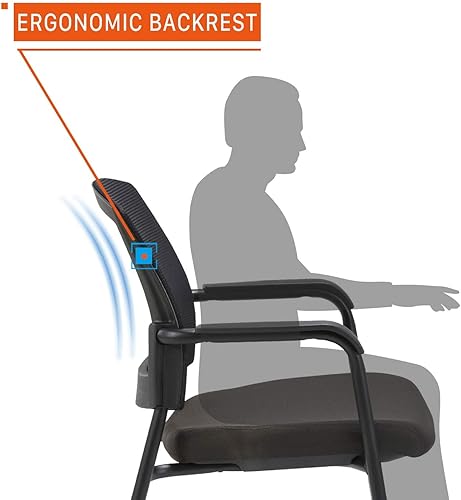 Miniatura 5 de CLATINA Silla de recepción de oficina, respaldo de malla apilable con soporte lumbar ergonómico y cojín de asiento grueso para sala de conferencias