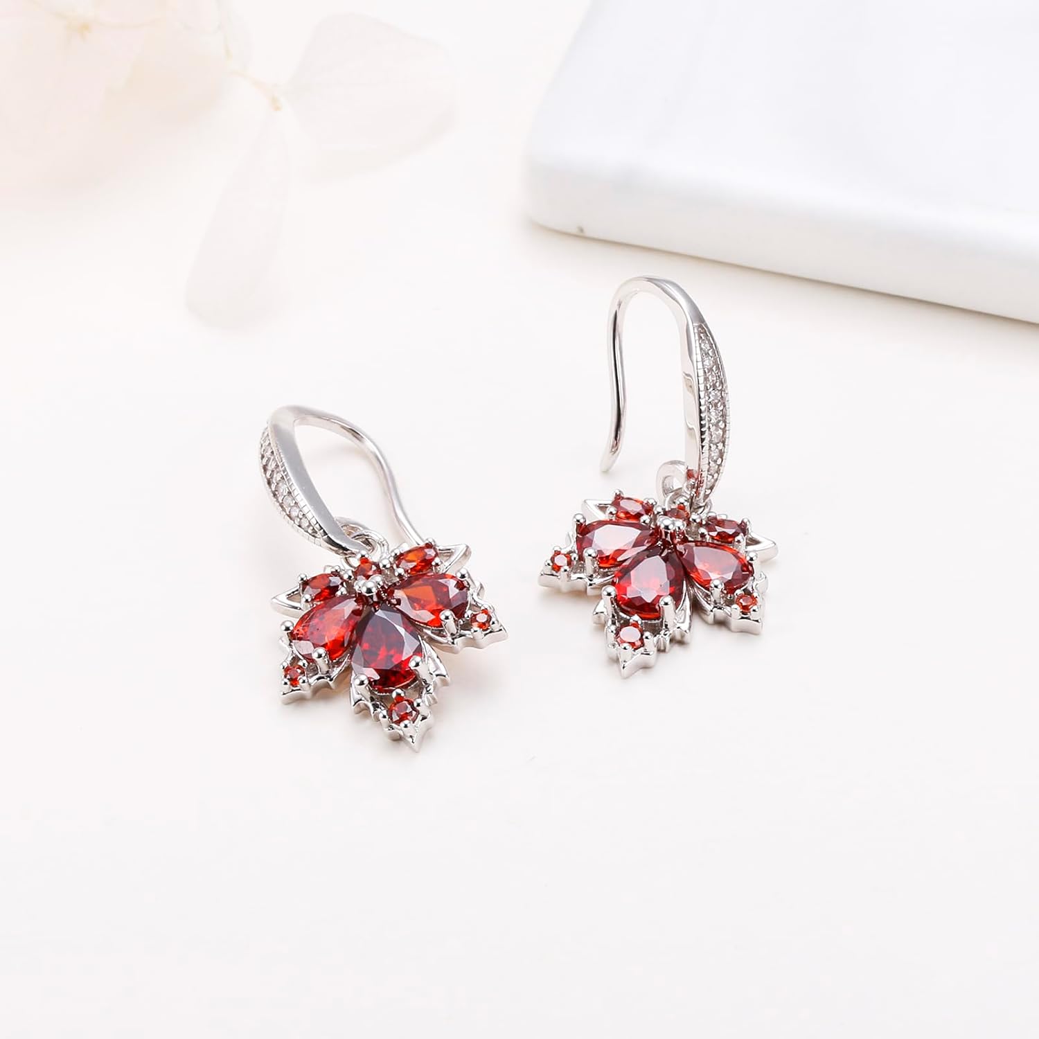 Fall Maple Leaf Earring S925 Sterling Silver Thanksgiving Orange Red CZ Hoop Dangle Drop Earrings For Women Christmas Gift - Image 3