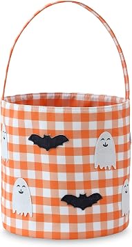 DYSHAYEN Halloween Basket, Orange Gingham