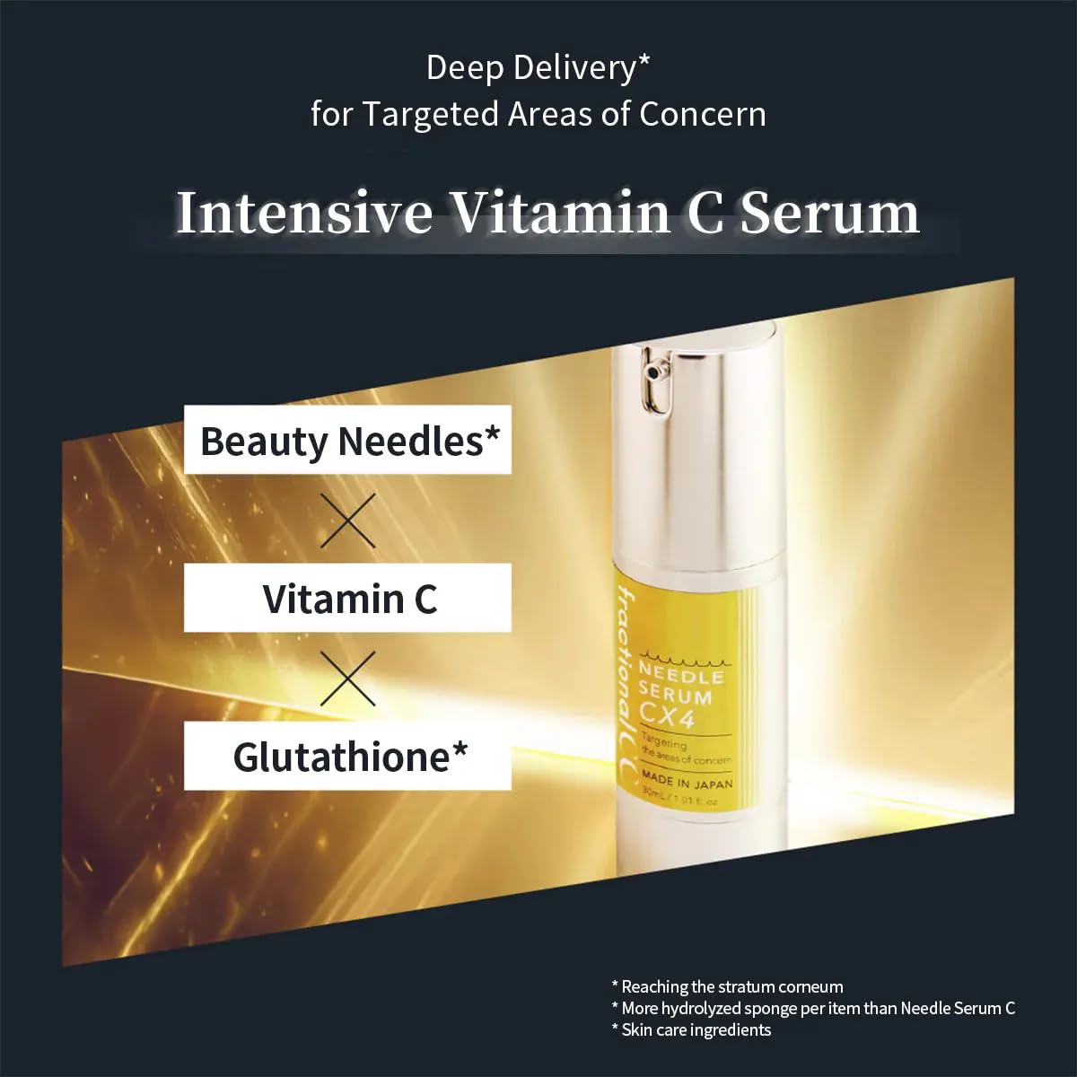 FractionalCC Needle CX4 Serum, wyprodukowane w Japonii, witamina C, glutation, pory, glutation, centella azjatycka, szklana skóra (25 ml)