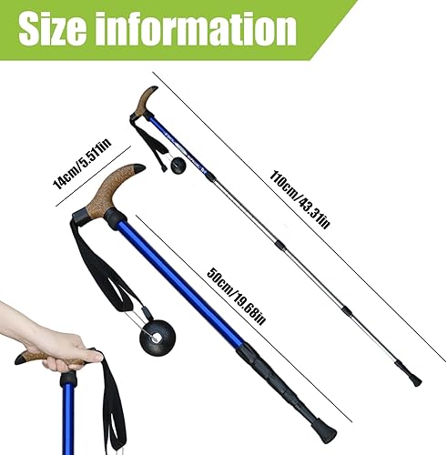 Miniatura 5 de Walking Stick 20.5-43" Telescopic Aluminium Alloy Trekking Poles with Wood Handle, Spring Buffer, Mud Guard, Pointed Tip & Adjustable Wrist Strap