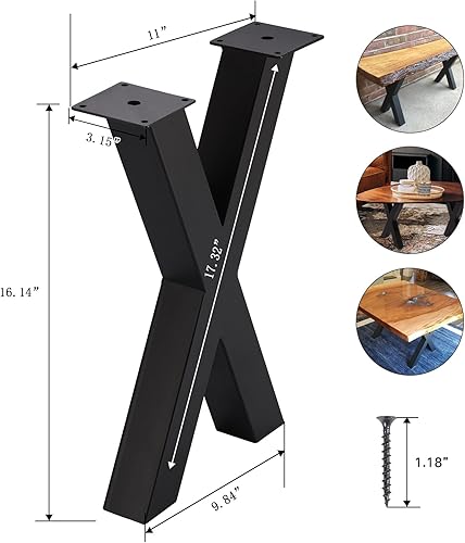 Miniatura 2 de Patas de banco de 16 pulgadas en forma de X, patas de banco de metal resistentes, patas de mesa de café de metal, juego de 2, negro
