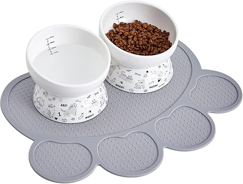 Juego de cuencos elevados de cerámica para gatos Cuencos elevados para alimentos y agua para gatos y perros pequeños Paquete de 2 cuencos