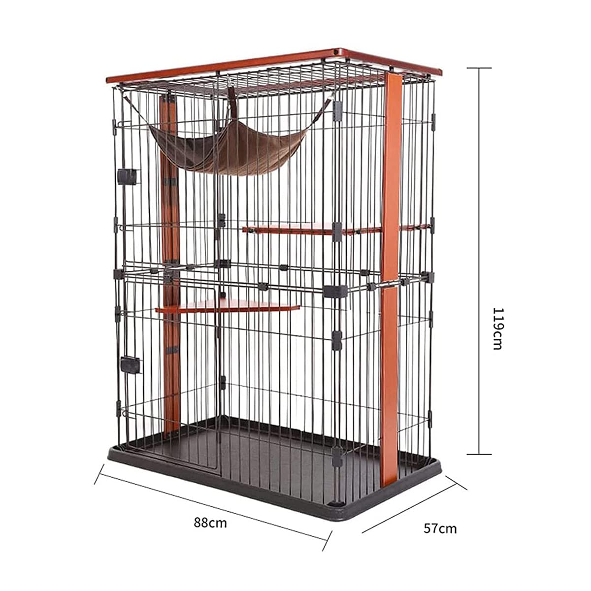 Jaula para Mascotas, Jaula de Madera para Gatos, Caja Grande con Valla Estilo Apartamento para Gatos de 2 Pisos, Criadero Interior Ideal para Perrera, marrón, 88 * 57 * 119 cm