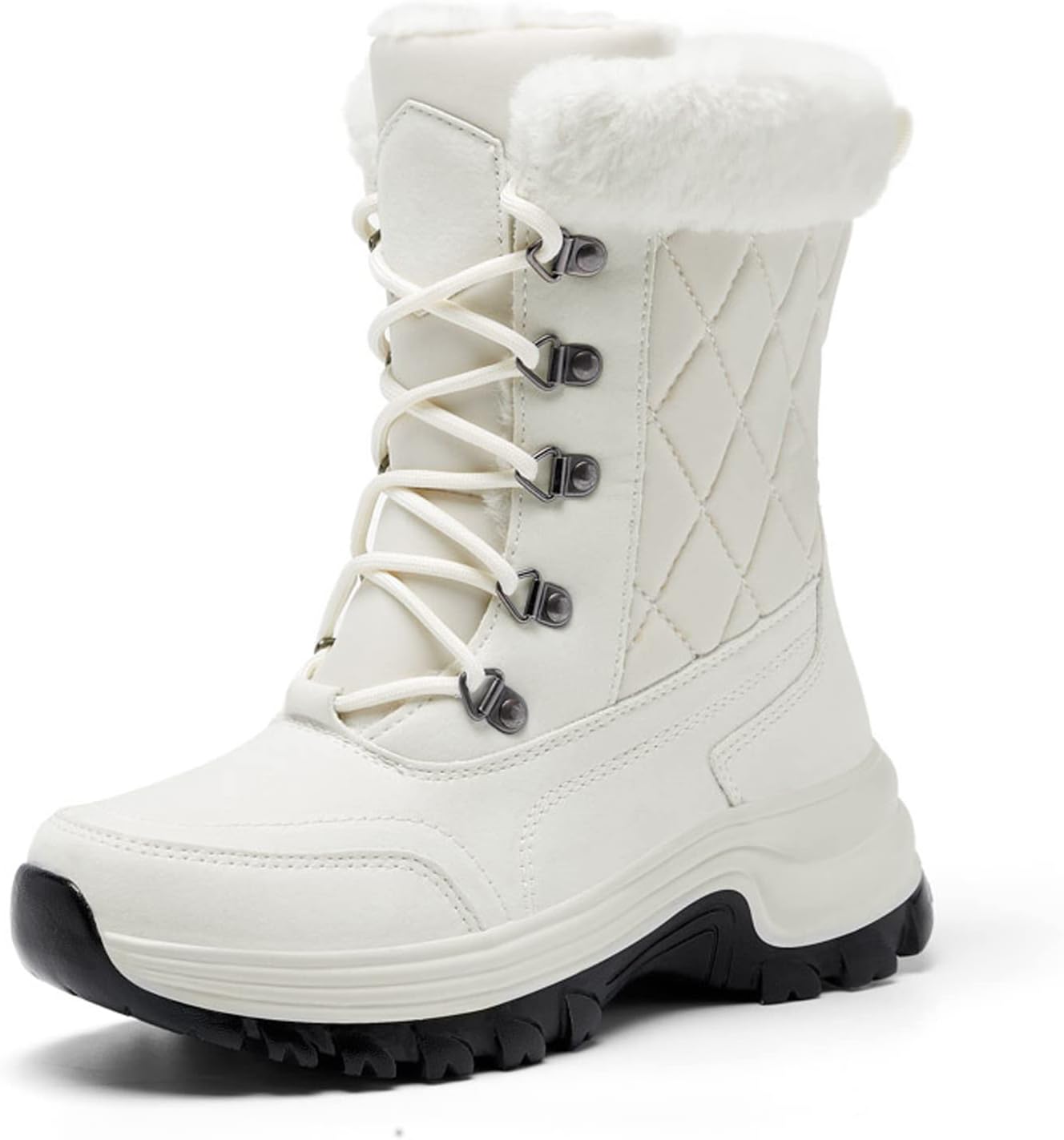 CERYTHRINA Snow Boot Womens Warm Fur Lined Winter Boots Lace-Up Anti-Slip Mid Calf Boot Waterproof Cold-Resistant Outdoor Walking Boots