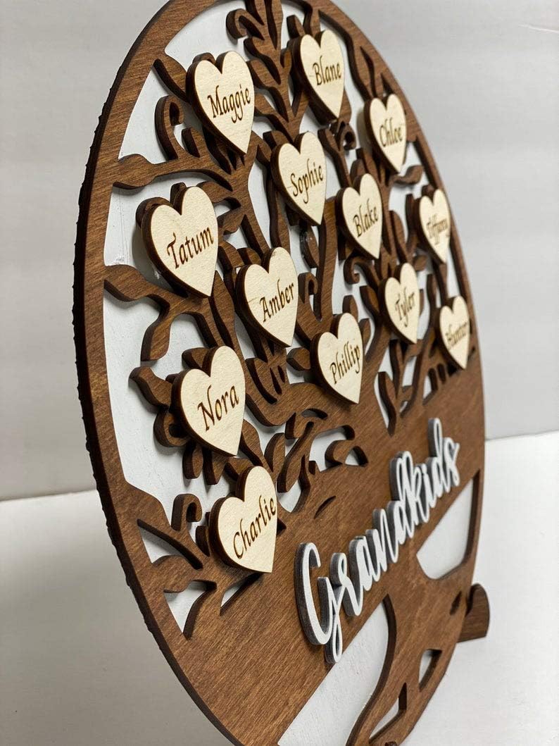 Personalized - Family Tree Grandkids Our Family Hearts - Layered Mother’s Day - Mothers Day - Wooden Sign - Gift Present for Grandma Grandmother