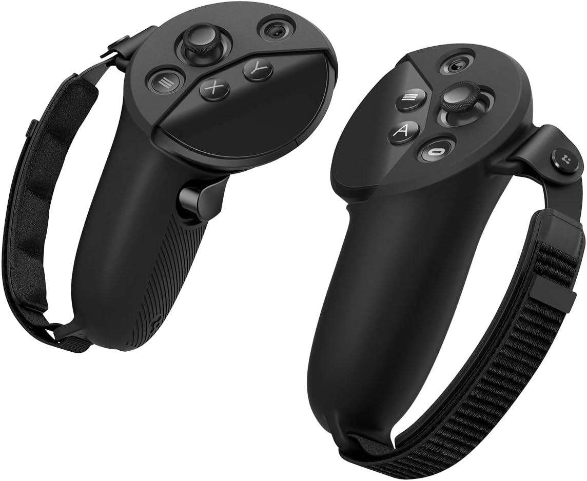 Spigen Silicone Fit Controller Cover Compatible with Meta Quest Pro VR Gaming Controller Grip with Adjustable Strap for Anti-Slip Protection - black