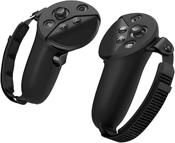 Spigen Silicone Fit Controller Cover Compatible with Meta Quest Pro VR Gaming Controller Grip with Adjustable Strap for Anti-Slip Protection - black