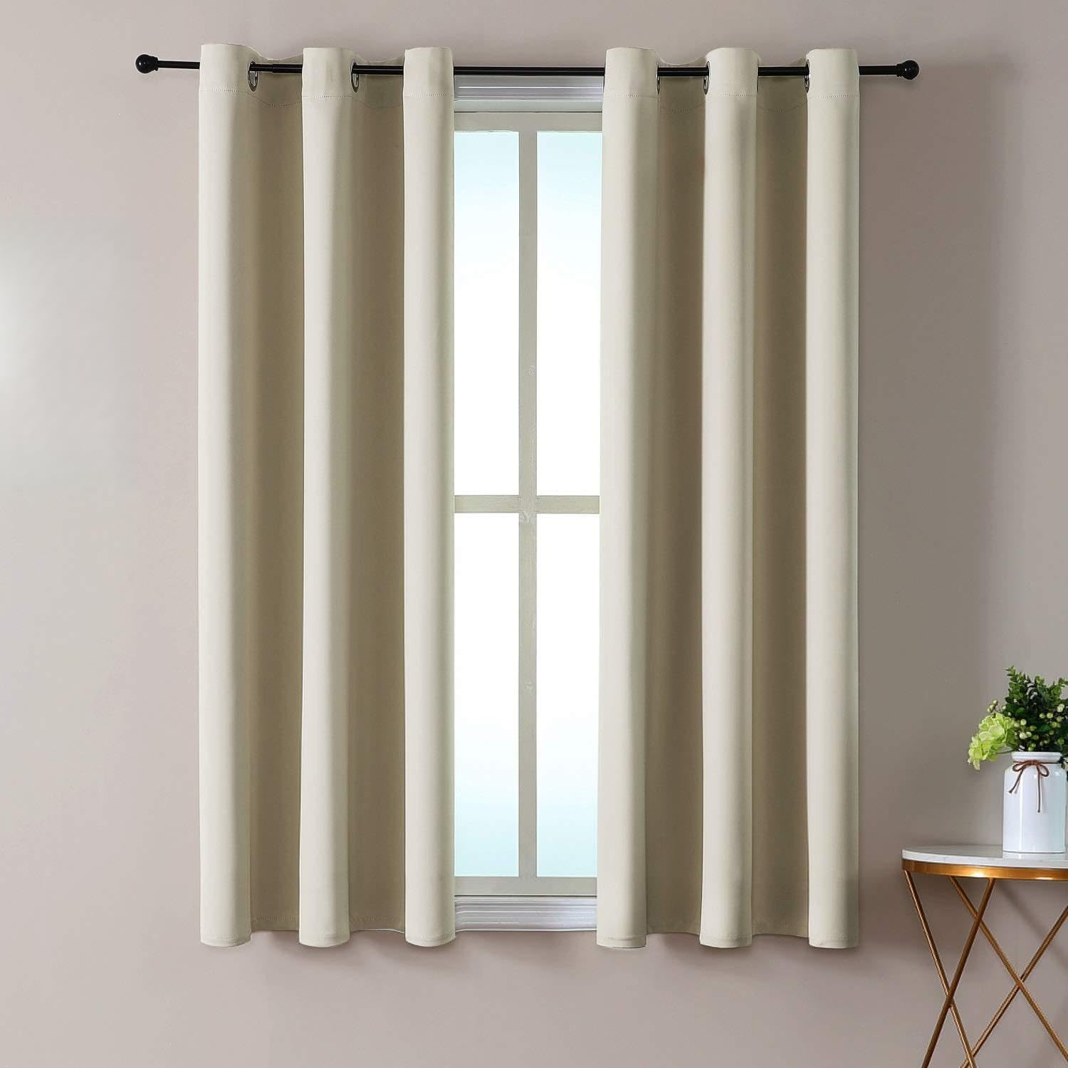 ChrisDowa Room Darkening Curtains for Bedroom and Living Room 50 Inch Long | 2 Panels Set, Thermal Insulated, Noise Reducing, Grommet, Blackout, Window Treatment Drapes, Beige, 29 x 50 Inch