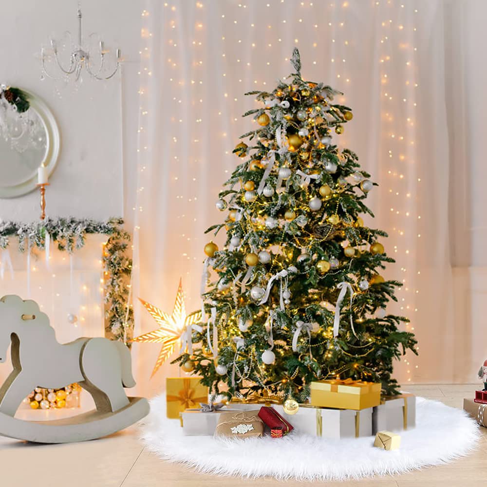 Jupe Sapin De Noel 90cm - Blanc Jupe De Sapin Couvre-Pied De Sapin Convient à Une Grande Variété De Décorations Pour Sapins De Noël