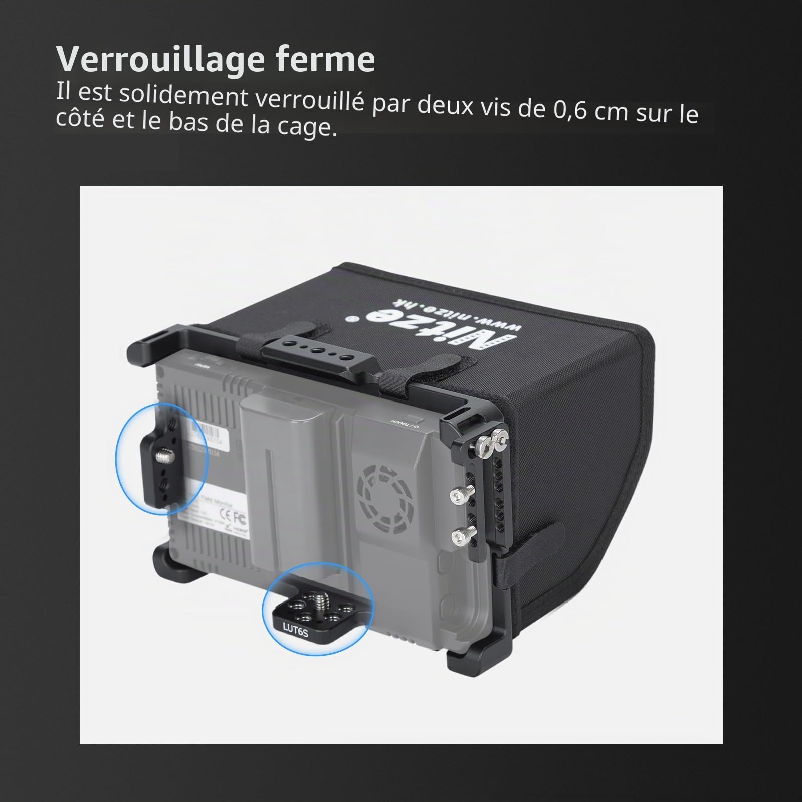 Nitze Cage pour Moniteur Feelworld LUT6 / LUT6S / LUT6E avec Pare-Soleil intégré NATO Rail - JTP2-LUT6S