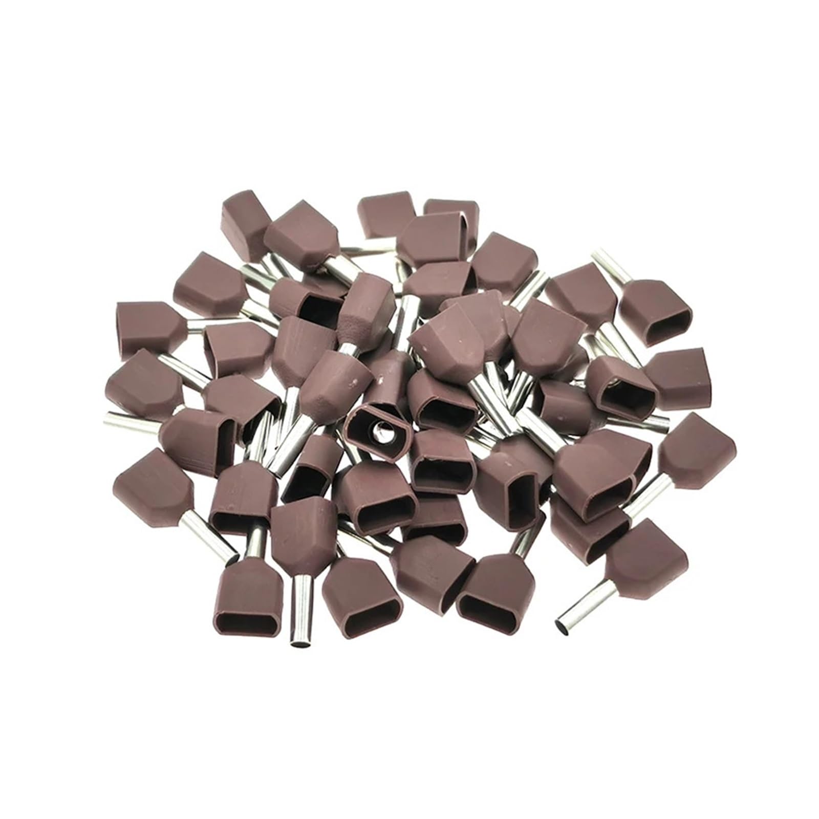 50/20pcs Dual Wire Tube Ferrule Insulated Crimp Terminals TE0508~TE16-14 Double Line Terminales Connector Cable 22-8AWG(Brown,TE6014 (50Pcs))