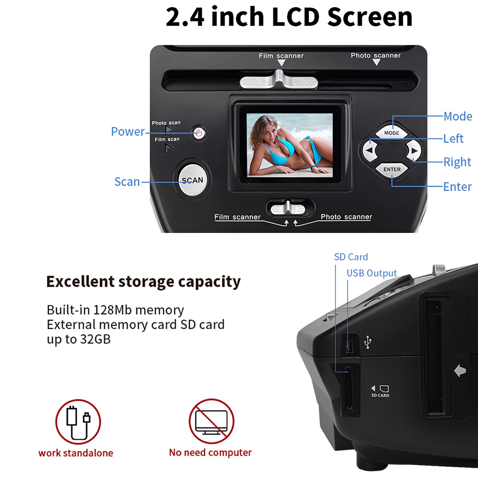 Scanner Per Pellicole Fotografiche Digitali, Scanner Per Diapositive Negative Da 16 MP, Converte Foto Di Pellicole E Biglietti Da Visita, Scansiona Con Un Solo Tocco E Digitalizza I Tuoi Ricordi