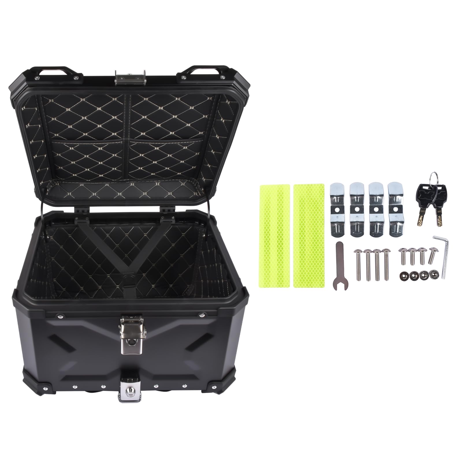Bisenya 55L Baúl de Aluminio Impermeable para Moto, Maleta para Almacenamiento de Casco, Caja con Cerradura de Seguridad, Caja Superior de Motocicleta (Negro)